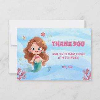 Tarjeta De Agradecimiento Cumpleaños de Sirena Acuarela Bajo el Mar