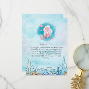 Tarjeta De Agradecimiento Cumpleaños de Sirena al Acuarela