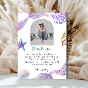 Tarjeta De Agradecimiento Cumpleaños de Sirena con Acuarela Pastel Foto Agra