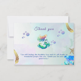 Tarjeta De Agradecimiento Cumpleaños de Sirena de Morado y Dorado bajo el Ma