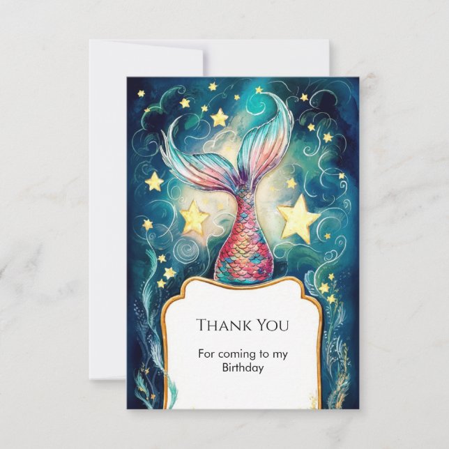 Tarjeta De Agradecimiento Cumpleaños de Sirena del Mar Adorable (Anverso)