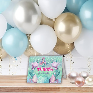 Tarjeta De Agradecimiento Cumpleaños de sirena morada con purpurina