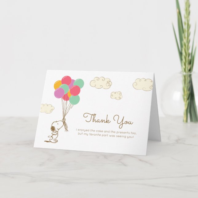 Tarjeta De Agradecimiento Cumpleaños de Snoopy y Balloons (Anverso)