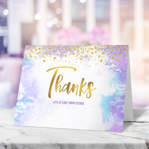 Tarjeta De Agradecimiento Cumpleaños de Sweet 16 púrpura acuarela dorado fem