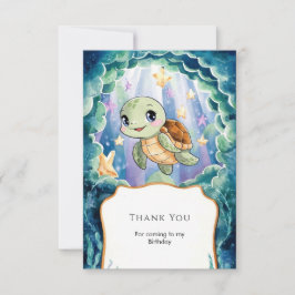 Tarjeta De Agradecimiento Cumpleaños de Tortuga Infantil con Acuarela Adorab
