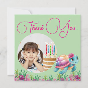 Tarjeta De Agradecimiento Cumpleaños de Tortuga Marina Floral Bajo El Mar