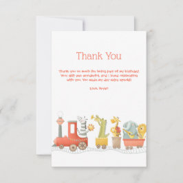 Tarjeta De Agradecimiento Cumpleaños de tren de animales musicales