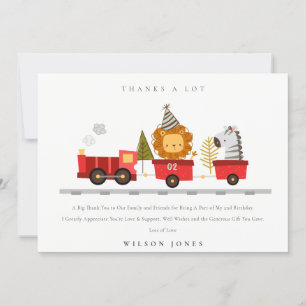 Tarjeta De Agradecimiento Cumpleaños de tren de animalitos adorables del bos