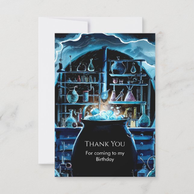 Tarjeta De Agradecimiento Cumpleaños de un Científico Mágico del Boho Whimsi (Anverso)