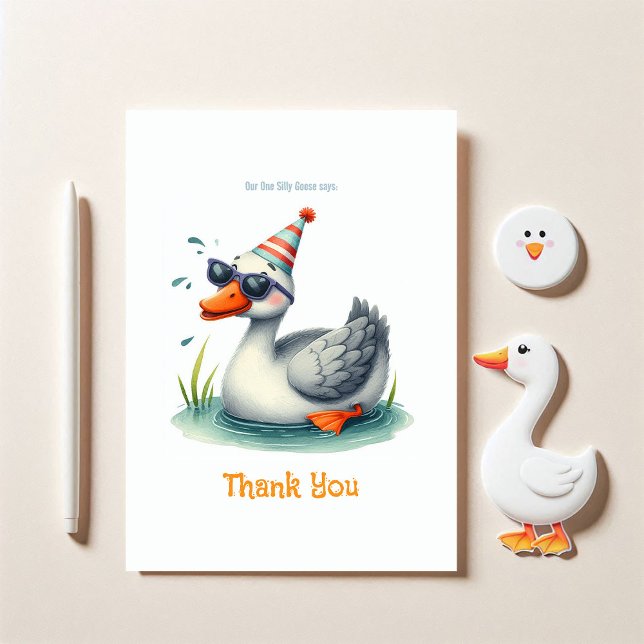 Tarjeta De Agradecimiento Cumpleaños de Un Ganso Tonto 1 (One Silly Goose 1st Birthday Thank You Card)