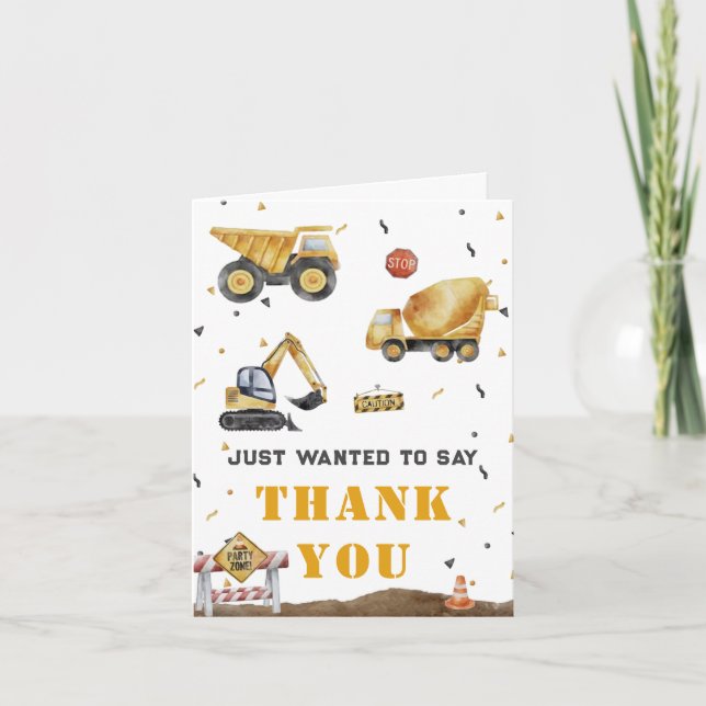 Tarjeta De Agradecimiento Cumpleaños de un niño con temática de construcción (Anverso)