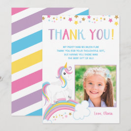 Tarjeta De Agradecimiento Cumpleaños de Unicornio de Arcoíris Mágico Foto Pl