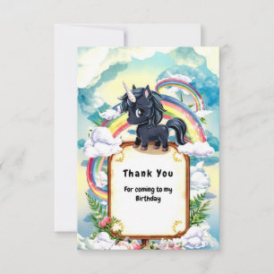 Tarjeta De Agradecimiento Cumpleaños de Unicornio negro mágico pastel