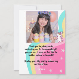 Tarjeta De Agradecimiento Cumpleaños de Unicornio Rosa Personalizado