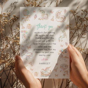 Tarjeta De Agradecimiento Cumpleaños de unicornios mágicos acuarela para cua