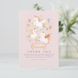 Tarjeta De Agradecimiento Cumpleaños de Unicornios Saltarines Rosa Gracias