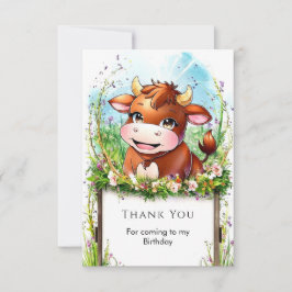 Tarjeta De Agradecimiento Cumpleaños de Vaca Editable para Niños