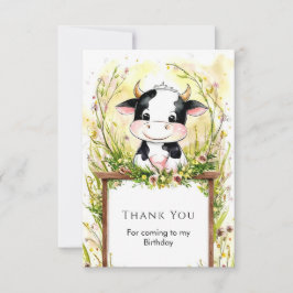 Tarjeta De Agradecimiento Cumpleaños de Vaca Encantadora Adorable