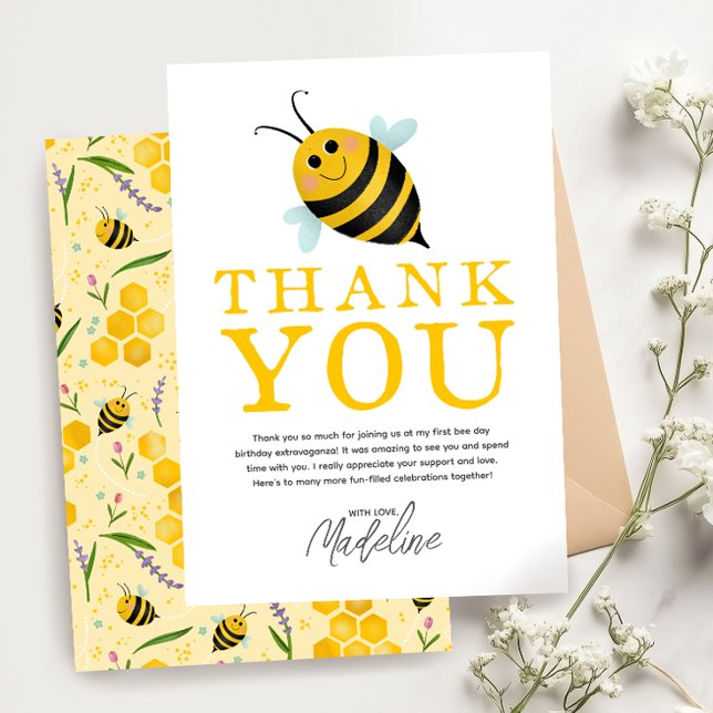 Tarjeta De Agradecimiento Cumpleaños de verano primer día de abeja 1er cumpl (Subido por el creador)