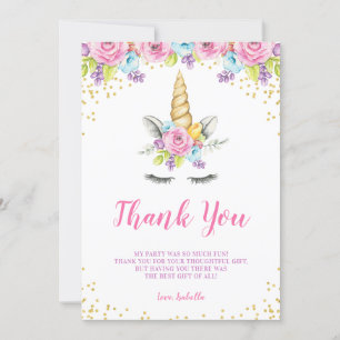 Tarjeta De Agradecimiento Cumpleaños de Watercolor Floral Unicornio