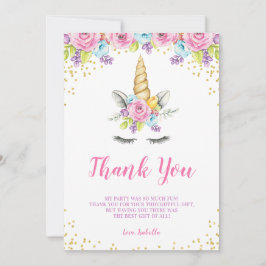 Tarjeta De Agradecimiento Cumpleaños de Watercolor Floral Unicornio
