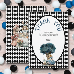 Tarjeta De Agradecimiento Cumpleaños de Wonderland con Diamantes Blancos y N