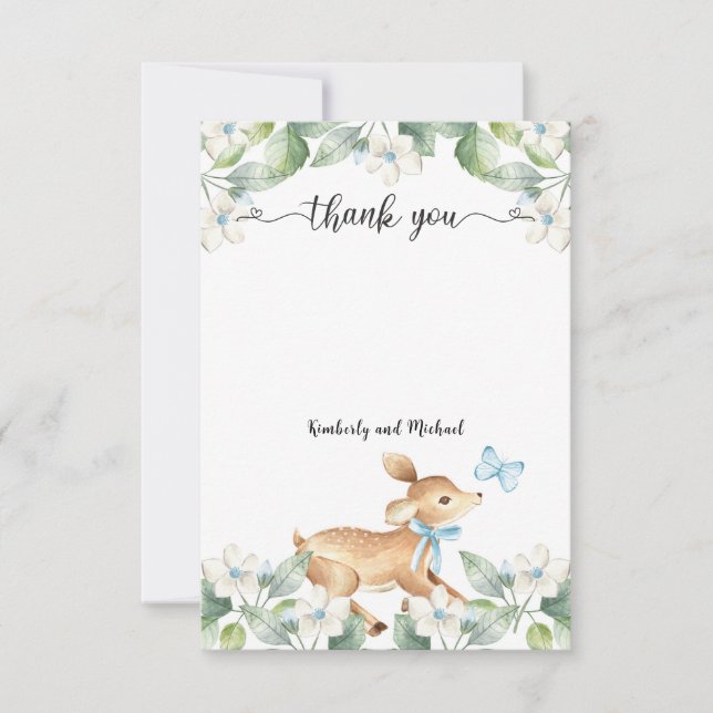 Tarjeta De Agradecimiento Cumpleaños de Woodland Baby Deer | BABY SHOWER (Anverso)