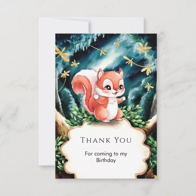 Tarjeta De Agradecimiento Cumpleaños de Woodland Cute Squirrel (Anverso)
