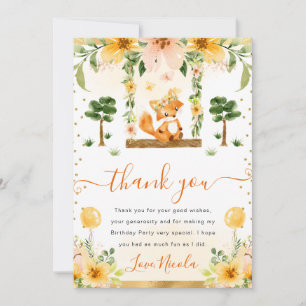 Tarjeta De Agradecimiento Cumpleaños de zorro floral lindo acuarela