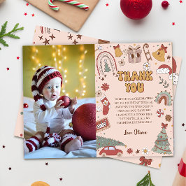 Tarjeta De Agradecimiento Cumpleaños del Árbol de Navidad Retro Rosado Groov