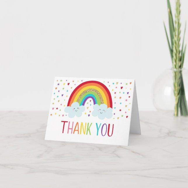 Tarjeta De Agradecimiento Cumpleaños del Arcoiris Gracias (Anverso)