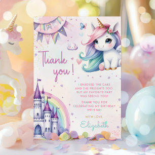Tarjeta De Agradecimiento Cumpleaños del arcoiris mágico de Unicornio