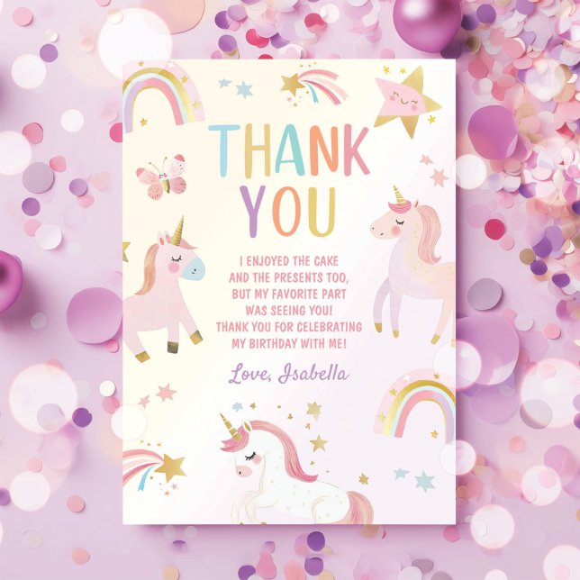 Tarjeta De Agradecimiento Cumpleaños del arcoiris mágico de Unicornio (Subido por el creador)