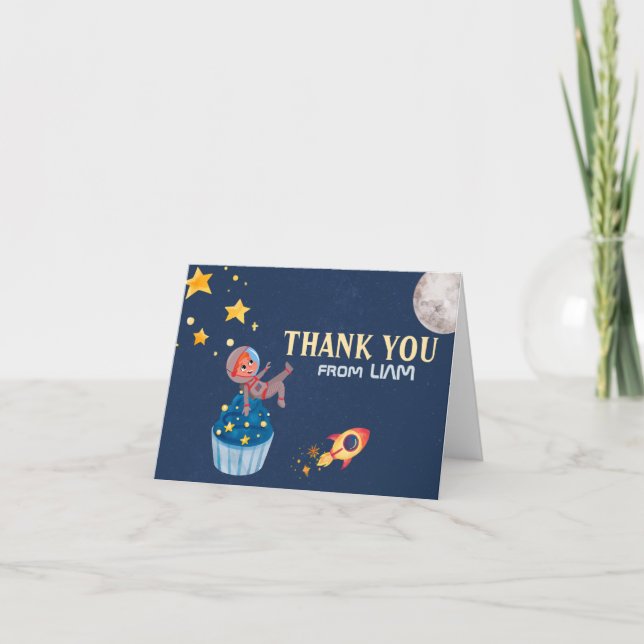 Tarjeta De Agradecimiento Cumpleaños del astronauta en el espacio exterior (Anverso)