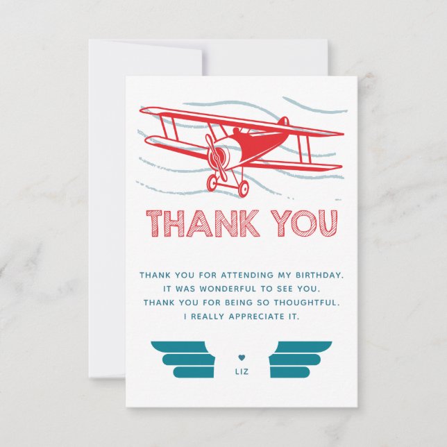 Tarjeta De Agradecimiento Cumpleaños del avión (Anverso)