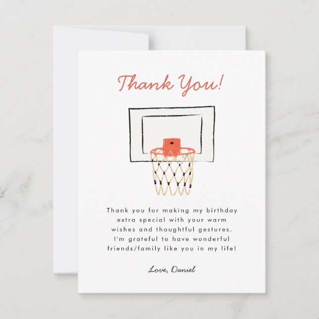 Tarjeta De Agradecimiento Cumpleaños del baloncesto (Anverso)