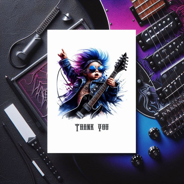 Tarjeta De Agradecimiento Cumpleaños del bebé de la estrella del rock (Rock Star Baby Birthday Thank You Card)
