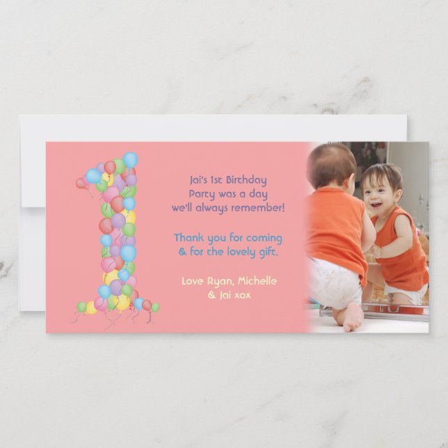 Tarjeta De Agradecimiento Cumpleaños del bebé de los bebés el 1r le agradece (Anverso)