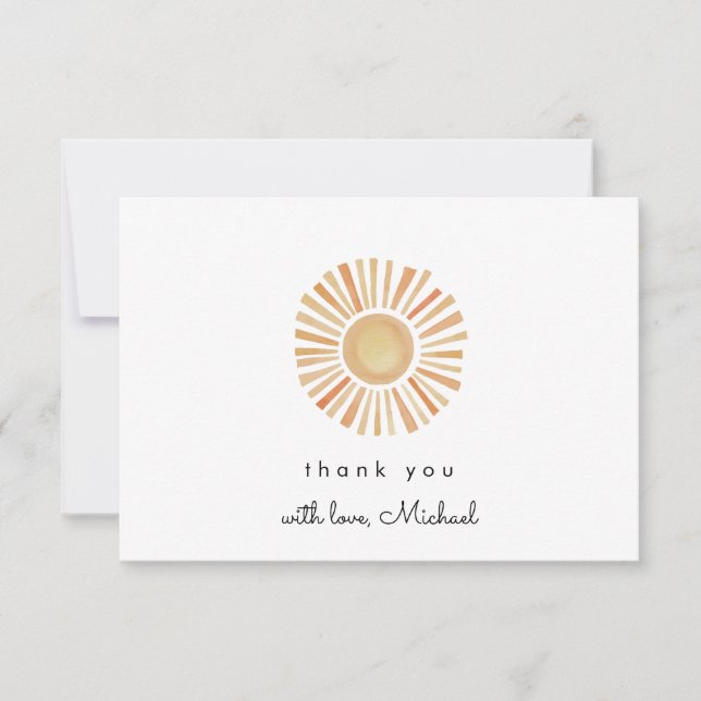 Tarjeta De Agradecimiento Cumpleaños del Boho Sun, Sunshine 1er cumpleaños (Anverso)