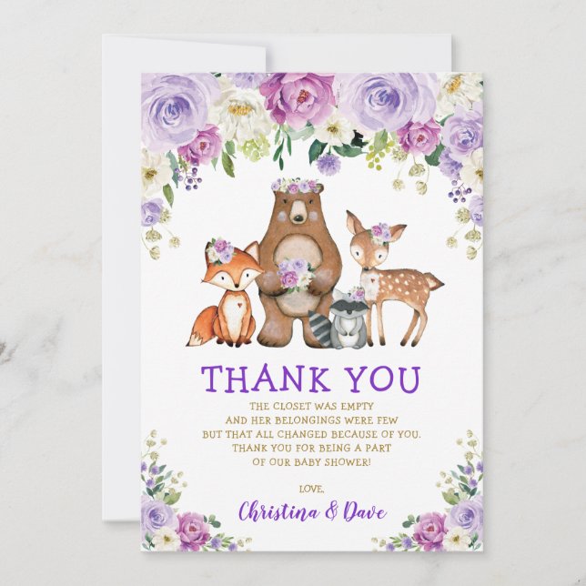 Tarjeta De Agradecimiento Cumpleaños del bosque Purple Floral Woodland Fores (Anverso)