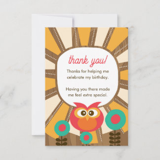 Tarjeta De Agradecimiento Cumpleaños del Búho del Bosque Primer año gracias 