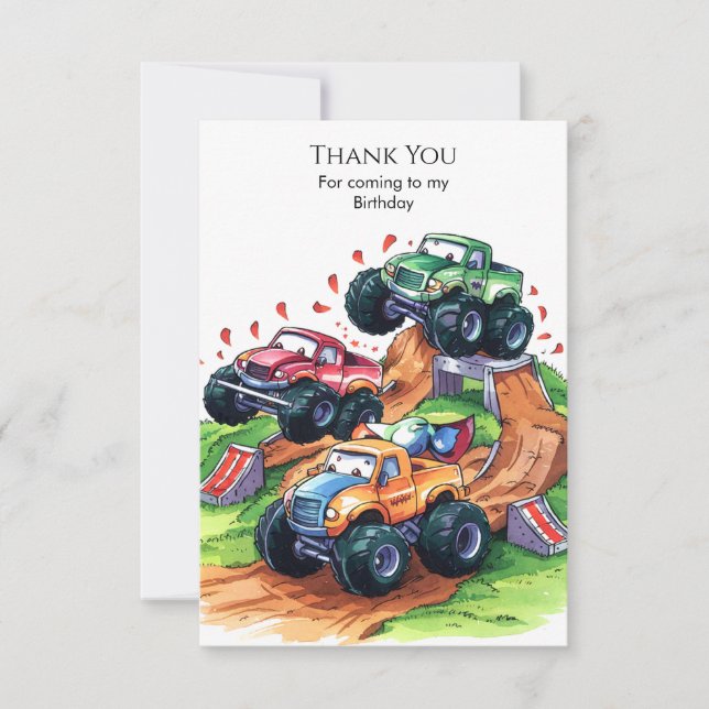 Tarjeta De Agradecimiento Cumpleaños del Camión del Monstruo del Boho Magico (Anverso)
