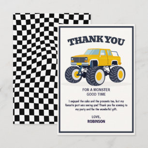 Tarjeta De Agradecimiento Cumpleaños del Camión Monstruo Amarillo Moderno Sm