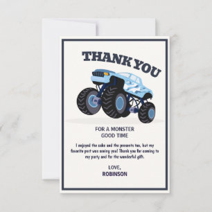 Tarjeta De Agradecimiento Cumpleaños del Camión Monstruo Azul Moderno Smash 