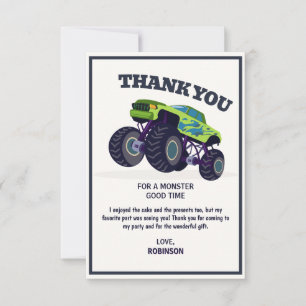 Tarjeta De Agradecimiento Cumpleaños del Camión Monstruo Verde Moderno Smash
