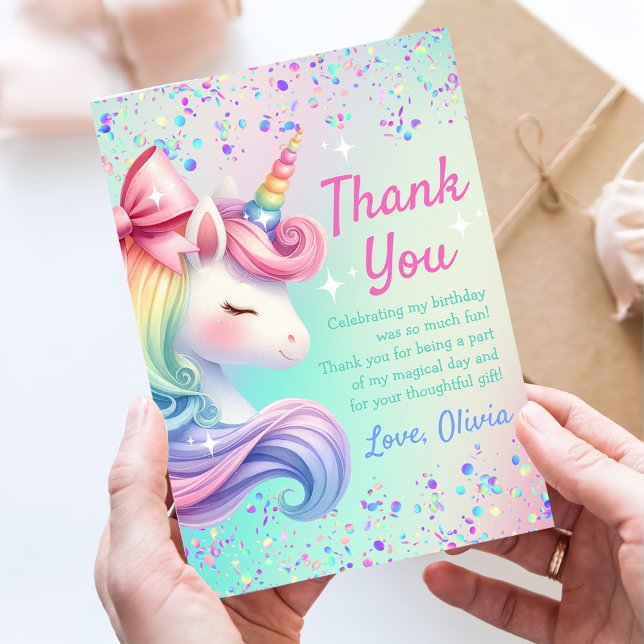 Tarjeta De Agradecimiento Cumpleaños del Chica Unicornio Magnífico Pastel Ra (Subido por el creador)