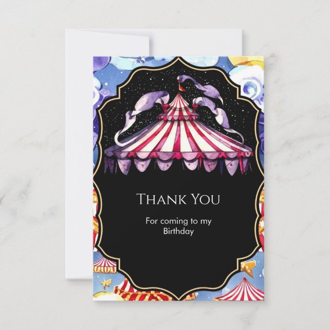 Tarjeta De Agradecimiento Cumpleaños del Circo Boho Celestial (Anverso)