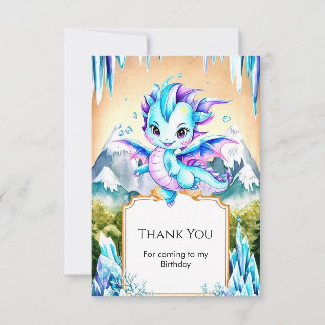 Tarjeta De Agradecimiento Cumpleaños del Dragón de Hielo Místico Lindo (Anverso)