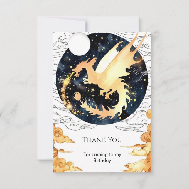 Tarjeta De Agradecimiento Cumpleaños del dragón encantado de los niños (Anverso)