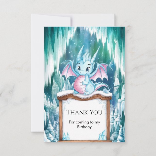 Tarjeta De Agradecimiento Cumpleaños del Dragón Encantado Pastel (Anverso)